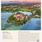 Deutschland Bayern | Chiemgau. Seenrunde am Kloster Seeon. Malerische Landschaft mit Kloster auf Insel im See und Bergen im Hintergrund.