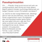 "Pseudoprimzahlen" steht oben. Es folgt ein Text, der diese erklärt. Unten sind der 7. und 8. August in einem Kalender.