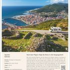 Spanien, Galicien; Strecke: Santiago de Compostela – A Guarda; Länge: 140 km; Bild zeigt Küstenstadt und Wohnmobil.