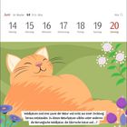 Oben steht: "Juni 24. Woche 21.5.–20.6." und die Tage von 14 bis 20 mit Wochentagen. Unten ein Text über Waldkatzen. Illustration einer entspannten, orangefarbenen Katze auf grüner Wiese, umgeben von Blumen.