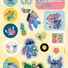 Text: "SCHRULLE", "Stitch", "Engel Stitch", "Lilo". 
Illustration mit bunten Symbolen und Charakteren, z.B. ein kleiner blauer Außerirdischer.