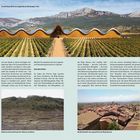 Fernwirkung: Blick aus Laguardia auf die Bodegas Ysios. Historische Konstruktionen, Weinbau, Salinen und Rioja Alavesa.