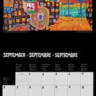SEPTEMBER • SEPTEMBRE • SEPTIEMBRE. Kalender für September 2027, illustriert mit buntem, abstraktem Kunstwerk.