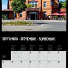 „Bahnhof Uelzen“ auf einem Schild über dem Eingang. Darunter Kalender für September 2027, Tage in verschiedenen Sprachen.