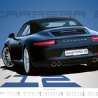 Text: "CARRERA S", "boxermotor.de", "SEPTEMBER". Auto Rückansicht, schwarzer Porsche Cabrio mit dem Verdeck oben. Kalender unten.