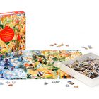 Puzzle-Schachteltext: "Eine Weihnachtsgeschichte". Buntes Weihnachtsmotiv mit Figuren, Bäumen und Schneeszene.