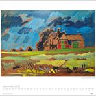 September 2027. Ein Gemälde zeigt ein Haus auf einem Feld, unter einem dramatisch blauen Himmel.