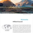Vorderseite: 3 Februar, Mittwoch. Rückseite: Milford Sound. Bild: Berglandschaft bei Sonnenaufgang, Milford Sound, Neuseeland.