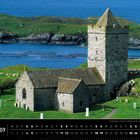 Text: "Schottland 09" und "St Clements Church in Rodel auf der Insel Harris, Äußere Hebriden." Alte Steinkirche am Meer.