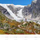 09. Kalender mit Wanderer in gebirgiger Landschaft, Gletscher; Beschriftung: Jostedalsbreen, Luster, Vestland.