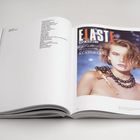 Seite links: Liste von Namen. Rechts: "ELASTE", Model mit Perlenkette. Magazine-Cover. Seitenzahlen 252 und 253 sichtbar.