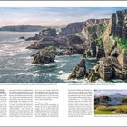 Texte:
- Mizen Head Peninsula & Sheep's Head Peninsula
- Bantry Bay
- Allein die Gartenanlagen lohnen einen Besuch des Bantry House.

Beschreibung:
Oben: Steilküste und raue See. Unten: Landschaftsaufnahme mit Garten und Meer im Hintergrund.