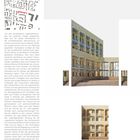 Text: "Bauten und Projekte // Göttinger Sieben, Göttingen". Gebäude mit Backsteinfassade, Balkonen und Fenstern.