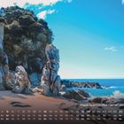 Kalender mit Strand und Felsen; Text: "Anapai Beach im Abel Tasman National Park".