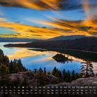 Text: "Lake Tahoe", "10", Kalenderdarstellung unten. Landschaft mit See, Bäumen und dramatischem Abendhimmel.