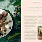 "Tartufo - Trüffel: Das weiße und das schwarze Gold." Links Trüffel auf Teller, rechts Mann mit Hund im Wald.