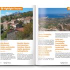 Seiten 54 und 55 einer Broschüre mit Text und zwei Fotos: eine Bucht mit Landschaft und ein Sonnenuntergang über einer Halbinsel.