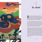 Text: Der Jūnishi.

Illustration: Eine große, schwarze Schlange mit offenen Maul vor farbenfrohem Hintergrund mit Berglandschaft und Wolken.