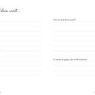 Es sind Fragen über Kindheitserinnerungen. Grüne musikalische Noten in den Ecken und Linien zum Antworten.