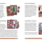 Texte: "DAS PUZZLE", "DER GESCHICHTENERFINDER", "TIC-TAC-TOE", "SCHNÜRSENKEL". 
Illustrationen von Spielbrettern und Karten.
