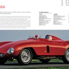"500 Mondial". Ein roter Ferrari-Oldtimer mit schlankem, sportlichen Design, umgeben von technischen Beschreibungen.