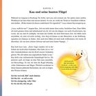 Kapitel 3: Kaa und seine bunten Flügel. Illustration einer lächelnden Gans mit leuchtendem Samen. Texte: „Ich bin wertvoll...“