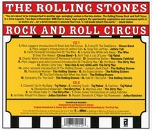 "The Rolling Stones Rock and Roll Circus" oben. Trackliste mit Lieder von CD 1 und CD 2. Enthält Künstlernamen.