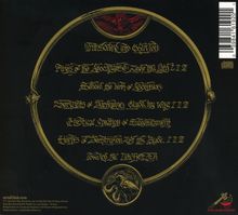 Drachen und Schlangen umrahmen goldene gotische Schrift auf schwarzem Hintergrund. Text: Songs mit mystischen Titeln.