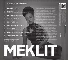 Text: Albumtitel "A Piece of Infinity", Songs: "AMBASSEL", "TIZITA", "ABEBAYEHOSH". Darunter eine schwarz-weiße Fotografie einer Frau.