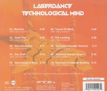 Oben steht "LASERDANCE TECHNOLOGICAL MIND". Eine Liste von zehn Tracks darunter, jeder mit einem Titel und Minutenangabe.