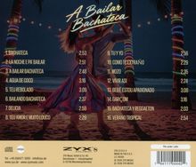 "A Bailar Bachateca" beinhaltet 16 Liedtitel mit Zeiten. Hintergrund: Paar tanzt am Strand bei Nacht, Palmen mit Lichtern.