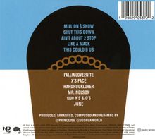 Texte: "MILLION $ SHOW", "SHUT THIS DOWN", "AIN'T ABOUT 2 STOP", "FALLINLOVE2NITE", "HARDROCKLOVER", "MR. NELSON".   
Illustration: Kreis mit Perlenmotiv.