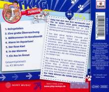 1. Reingefallen
2. Eine große Überraschung
3. Willkommen im Korallenriff
Logo: TKKG JUNIOR mit einem Hund.