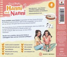 "Hanni und Nanni" ist der Titel. Text beschreibt Abenteuer und Herausforderungen mit Cousine Elli. Illustration von zwei Mädchen.