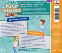 „Fünf Freunde Junior“, zwei Geschichten: „Der Dinosaurierknochen“ und „Das Hundeturnier“. Kinderabenteuer ab 4/5 Jahren.