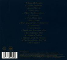 Titelliste von 1 bis 17 inklusive "A Kind of Magic", "Under Pressure", "Radio Ga Ga". Dunkler Hintergrund.