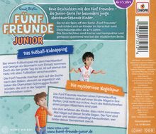 "Das Fußball-Kidnapping" und "Die mysteriöse Nagelspur" sind Titel. Ein Junge im FC Kirrin-Trikot ist abgebildet.