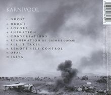 Texte: Bandname "Karnivool", Titel 1-10 inklusive "Ghost" und "Salva". Hintergrund: Zerstörtes Flugzeug und Rauchwolke.