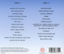 Zwei Listen mit Songtiteln sind unter "DISC 1" und "DISC 2" auf einem blauen Hintergrund angeordnet. Unten ist ein Barcode.