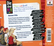 Titel: "Die drei !!! Abenteuer Afrika"  
Liste: 1. Ankunft in Afrika, 2. Roboter und Babylöwen...  
Illustration: Drei Mädchen mit Gepäck und Safari-Hut.