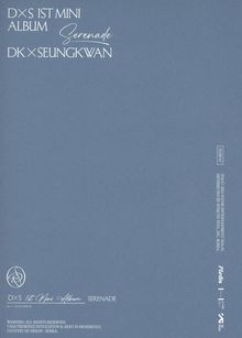 Text: "DXS 1st Mini Album Serenade DK × SEUNGKWAN". Blaues Cover, minimalistisches Design mit Logo unten links.