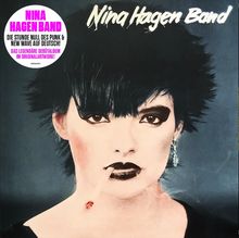 Titel: "Nina Hagen Band" oben, Text: "Die Stunde null des Punk & New Wave auf Deutsch" auf rundem weißen Hintergrund.