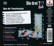 "Spur der Tresorknacker" steht neben einem Notizzettel. Darunter eine Trackliste. Illustration: Kinder in einem Lüftungsschacht.