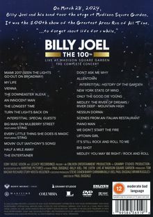 "BILLY JOEL THE 100th, LIVE AT MADISON SQUARE GARDEN. Liederliste: Miami 2017, My Life, Vienna, u.a. Warnhinweis: ab 12."