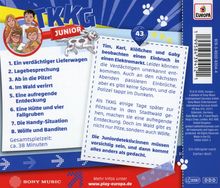 "Tim, Karl, Klößchen und Gaby beobachten einen Einbruch in einen Elektromarkt." TKKG Junior 43. Liste von Titeln.