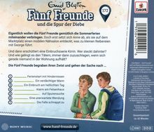 Titel "Fünf Freunde und die Spur der Diebe". Beschreibung: Sommerferien, Einbruch, Ermittlungen. Zwei Jungen sind abgebildet.