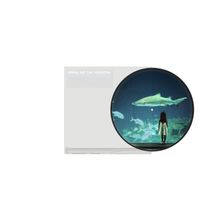 Text: "BRING ME THE HORIZON, COUNT YOUR BLESSINGS". Ein Kind steht vor einem Aquarium mit einem großen Hai und mehreren Fischen.