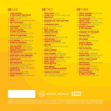 CD One: Künstler und Titel von 1 bis 21. CD Two und CD Three folgen ähnlich. Logos von Sony Music und EMI.