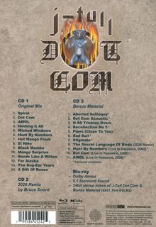 Logo mit Flammen und einem blauen Wesen. Text mit CD-Tracklisten für "CD 1", "CD 2", "CD 3" und Blu-ray-Spezifikationen.