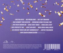 Liste von 14 Titeln auf lila Hintergrund mit goldenen Konfetti. Logos von Electrola und Universal Music darunter.